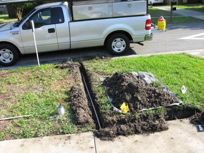 Pipe layed for new sprinkler zone installation